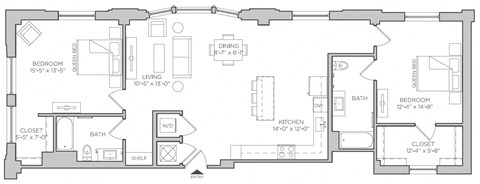 Floor plan for 2 beds, 2 baths, 1350 sqft